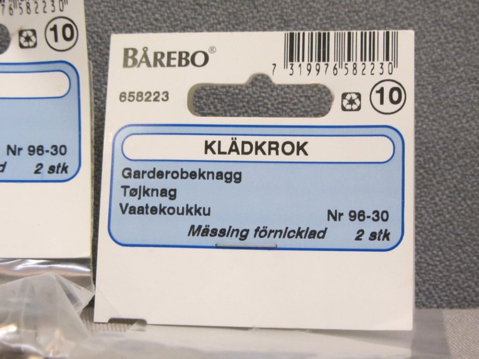 Klädkrok, Bårebo, Förnicklad, typ 98-30, 4 pkt.